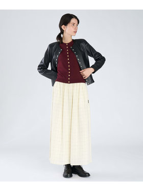 FEMME ウィメンズ "b."ロゴ刺繍 コットンニット 半袖 カーディガンプレッション "Swing" ボルドー