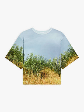FEMME ウィメンズ フォトプリント 5分袖 Tシャツ "Les champs ? Hoedic" ブラック