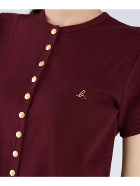 FEMME ウィメンズ "b."ロゴ刺繍 コットンニット 半袖 カーディガンプレッション "Swing" ボルドー