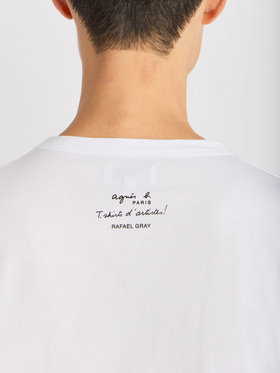 HOMME メンズ メンズ プリント コットン 長袖 アーティスト Tシャツ ”Rafael Gray” ホワイト