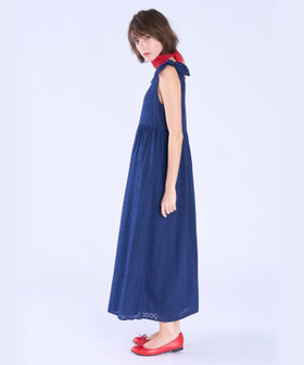 To b. by agnès b. フラワー コットン カット ジャカード ワンピース ネイビー