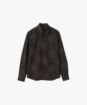 HOMME メンズ メンズ プリント コットン 長袖 シャツ "Andy" ブラック