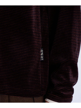 To b. by agnès b. 【Outlet】ボーダー ベロア ロングスリーブ Tシャツ ブラウン