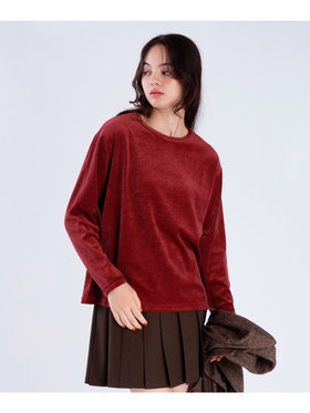 To b. by agnès b. 【Outlet】ボーダー ベロア ロングスリーブ Tシャツ レッド