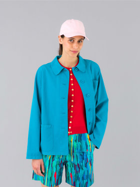 FEMME ウィメンズ "b."ロゴ刺繍 コットンニット 半袖 カーディガンプレッション "Swing" レッド