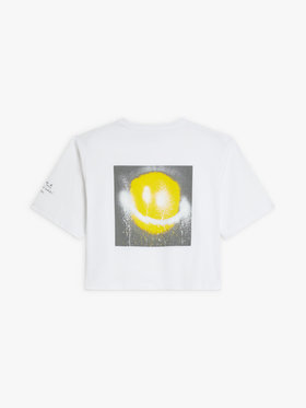 FEMME ウィメンズ オーガニックコットン プリント 5分袖 アーティスト Tシャツ "KATSU" ホワイト
