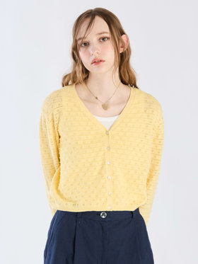 To b. by agnès b. 【Outlet】デイジーストライプニットカーディガン イエロー