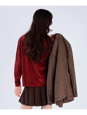 To b. by agnès b. 【Outlet】ボーダー ベロア ロングスリーブ Tシャツ レッド