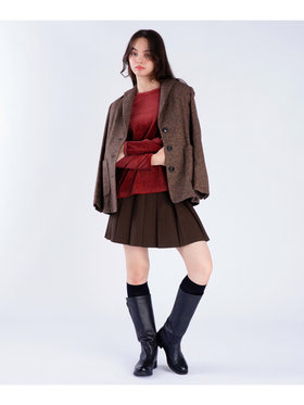 To b. by agnès b. 【Outlet】ボーダー ベロア ロングスリーブ Tシャツ レッド