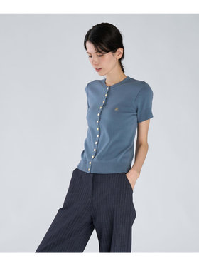 FEMME ウィメンズ "b."ロゴ刺繍 コットンニット 半袖 カーディガンプレッション "Swing" グレー