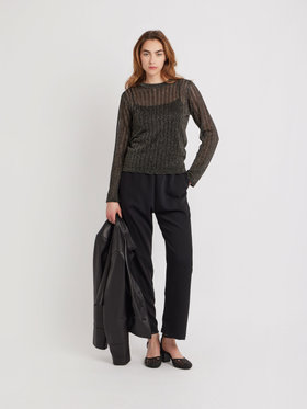 FEMME ウィメンズ メタリックストライプ 長袖 Tシャツ ブラック系その他