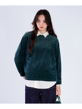 To b. by agnès b. 【Outlet】ボーダー ベロア ロングスリーブ Tシャツ グリーン