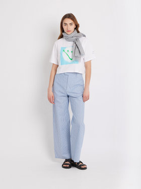 FEMME ウィメンズ オーガニックコットン プリント 5分袖 アーティスト Tシャツ "KATSU" ホワイト