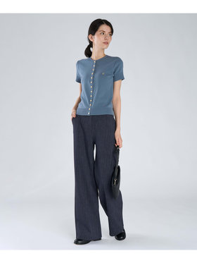 FEMME ウィメンズ "b."ロゴ刺繍 コットンニット 半袖 カーディガンプレッション "Swing" グレー