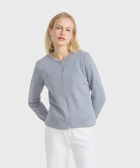 FEMME ウィメンズ コットン リネン メルトン 長袖 カーディガン "Alizee" グレー系その他