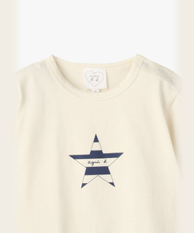 ENFANT ベビー ベビー ロゴ ボーダー プリント コットン 半袖 Tシャツ "Etoile" ホワイト