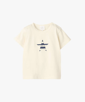 ENFANT ベビー ベビー ロゴ ボーダー プリント コットン 半袖 Tシャツ "Etoile" ホワイト