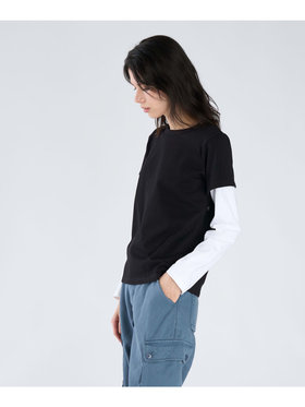 FEMME ウィメンズ コットン レイヤード Tシャツ ”2 manches Oppo” ブラック