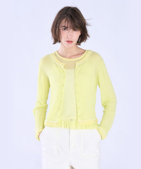 To b. by agnès b. シアー リブ 長袖 ニット カーディガン イエロー