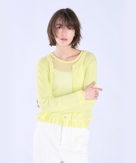 To b. by agnès b. シアー リブ 長袖 ニット カーディガン イエロー