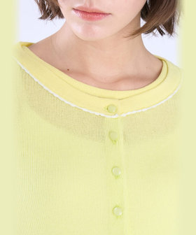 To b. by agnès b. シアー リブ 長袖 ニット カーディガン イエロー