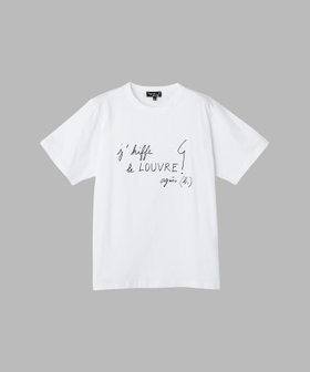 FEMME ウィメンズ メッセージ プリント コットン 半袖 Tシャツ “j'kiffe le Louvre" ホワイト