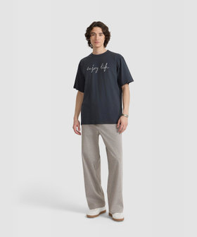 HOMME メンズ メンズ メッセージ プリント コットン 半袖 Tシャツ "enjoy life" グレー