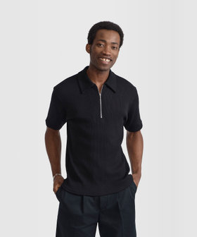 HOMME メンズ メンズ コットン リブ 半袖 ポロシャツ "Docker" ブラック