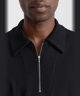 HOMME メンズ メンズ コットン リブ 半袖 ポロシャツ "Docker" ブラック