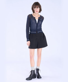 To b. by agnès b. シアー リブ 長袖 ニット カーディガン ネイビー