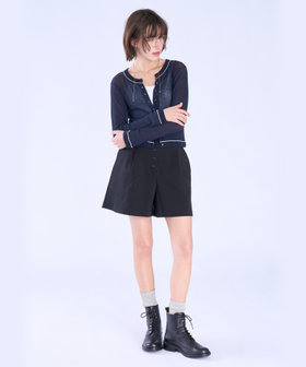 To b. by agnès b. シアー リブ 長袖 ニット カーディガン ネイビー