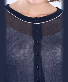 To b. by agnès b. シアー リブ 長袖 ニット カーディガン ネイビー