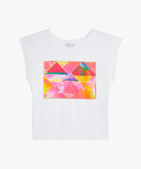 FEMME ウィメンズ プリント コットン 半袖 アーティスト Tシャツ "Marion Sommier" ホワイト