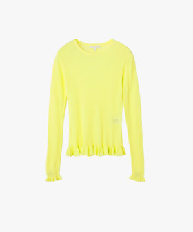 To b. by agnès b. シアー リブ フリル 長袖 ニット プルオーバー イエロー