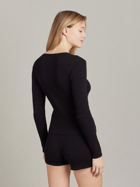 FEMME ウィメンズ 【Outlet】コットン ウール 長袖 リブカーディガン "Berthillon" ブラック