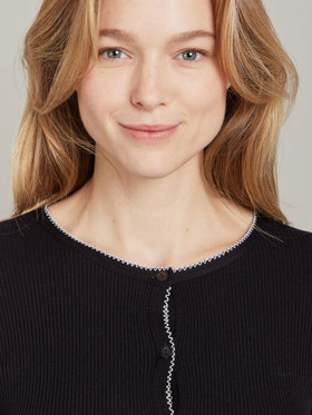 FEMME ウィメンズ 【Outlet】コットン ウール 長袖 リブカーディガン "Berthillon" ブラック