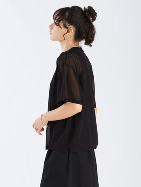 To b. by agnès b. 【Outlet】シアー ニット メッセージ プルオーバー "j'adore paris" ブラック