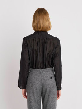 FEMME ウィメンズ シルク スタンドカラー 長袖 ブラウス ”Josepha” ブラック