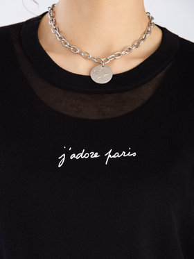 To b. by agnès b. 【Outlet】シアー ニット メッセージ プルオーバー "j'adore paris" ブラック