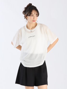 To b. by agnès b. 【Outlet】シアー ニット メッセージ プルオーバー "j'adore paris" ホワイト