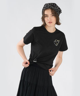 To b. by agnès b. ロゴ刺繍 ハート プリント コットン 半袖 Tシャツ ブラック