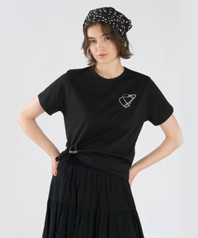 To b. by agnès b. ロゴ刺繍 ハート プリント コットン 半袖 Tシャツ ブラック
