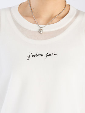 To b. by agnès b. 【Outlet】シアー ニット メッセージ プルオーバー "j'adore paris" ホワイト