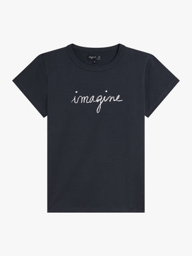 FEMME ウィメンズ メッセージ プリント コットン 半袖 Tシャツ ”imagine” グレー
