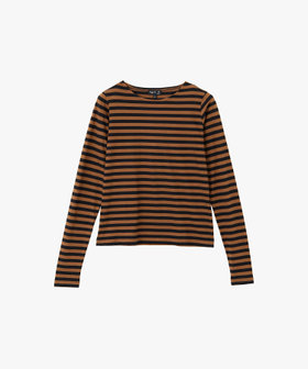 FEMME ウィメンズ 細ボーダー オーガニックコットン クルーネック 長袖 Tシャツ "Knoxy" ブラック系その他