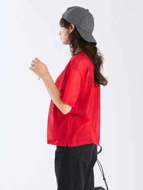 To b. by agnès b. 【Outlet】シアー ニット メッセージ プルオーバー "j'adore paris" レッド