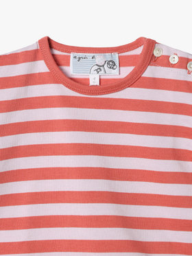 ENFANT ベビー ベビー 細ボーダー コットン 半袖 Tシャツ コーラルピンク