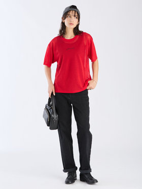 To b. by agnès b. 【Outlet】シアー ニット メッセージ プルオーバー "j'adore paris" レッド