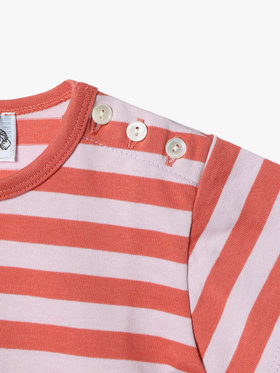 ENFANT ベビー ベビー 細ボーダー コットン 半袖 Tシャツ コーラルピンク