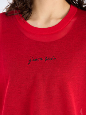 To b. by agnès b. 【Outlet】シアー ニット メッセージ プルオーバー "j'adore paris" レッド
